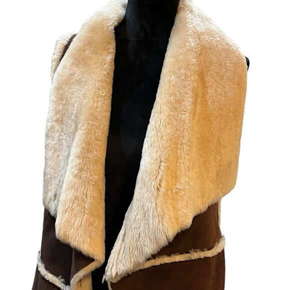 Michael Kors Brown Lambswool Vest Small Open Front, Longline, Cozy Fall/Winter - Picture 10 of 16